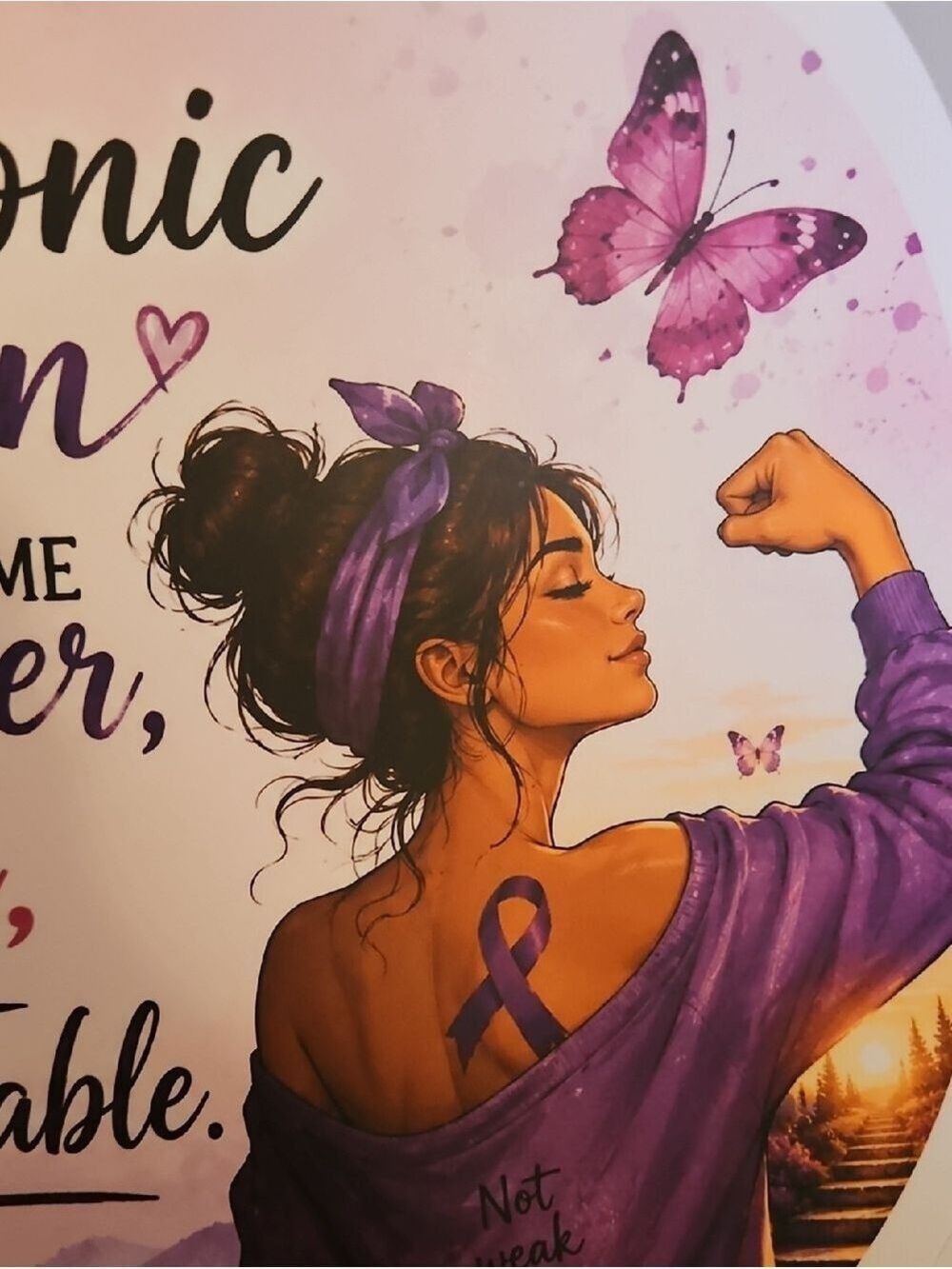Chronic Pain Warrior DTF Transfer Iron On Applique Purple Butterfly Patch 10x10 - Picture 13 of 17
